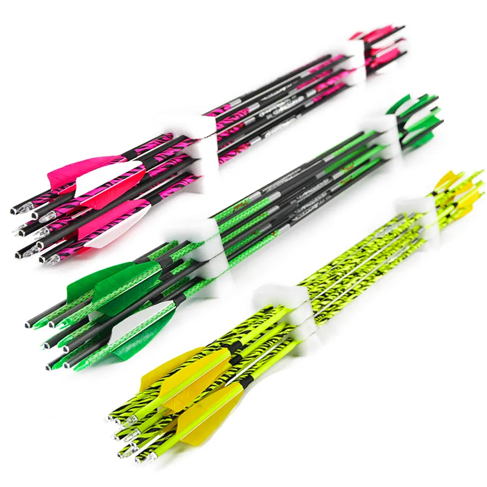 양궁 사냥 활 화살 탄소 샤프트 250-1300 ID3.2-4.2-5.2-6.2mm 깃털 베인 컴파운드 Recurve