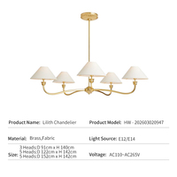 Lustre moderne en laiton de style français pour salle à manger, chambre à coucher, abat-jour en tissu design, éclairage LED, lampe de plafond de luxe pour projet hôtelier