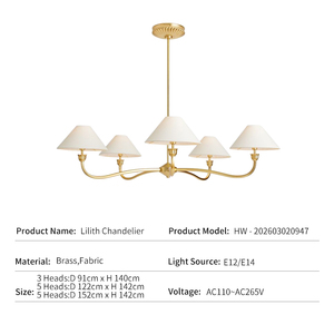 Lampadario Moderno in Ottone Stile Francese per Sala <span class=keywords><strong>da</strong></span> Pranzo e Camera <span class=keywords><strong>da</strong></span> Letto, Paralume in Tessuto di Design, Luce LED, Lampada <span class=keywords><strong>da</strong></span> Soffitto di Lusso per Progetti Alberghieri - Product Image 3