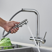 Laiton chromé extractible filtré alibaba robinet de cuisine double poignée eau potable chaude froide 3 voies filtre Purification mitigeurs