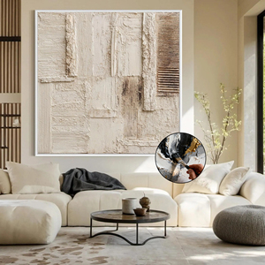 <span class=keywords><strong>Quadro</strong></span> su tela con cornice bianca e marrone, arte astratta 3D con texture, dipinto a mano a olio, decorazione minimalista per soggiorno. - Product Image 1