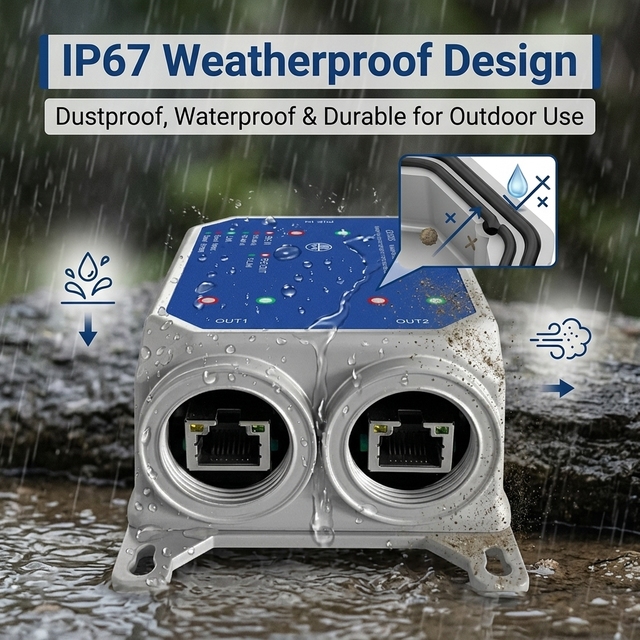 Waterproof Gigabit Network 1 Input 2 Output POE Converter Stackable Full-Duplex IEEE802.3af FTTX IP Camera EX102G