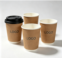 Gobelets à café jetables biodégradables personnalisés en gros, à paroi ondulée, 8OZ 12OZ 16OZ, en papier kraft avec feuille d'or, recyclables, chaud/froid
