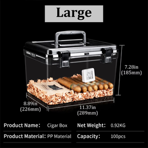Boîte à cigares Cigarloong grande capacité en matériau PET transparent scellée avec hygromètre et comprimés hydratants en bois de cèdre - Product Image 6
