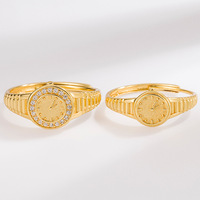 Bague montre vintage plaquée or style punk ajustable avec zircones cubiques pour femmes et hommes, cadeau personnalisé pour couple