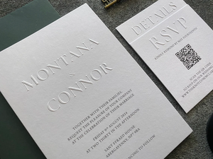 Invitación de Boda Clásica Personalizada con Relieve, Impresión Tipográfica Moderna y Minimalista con Código QR - Product Image 6