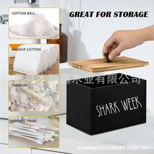 Wooden Storage <b>Box</b> With Lid Rectangular Chalkboard Surface For Cotton Swabs <b>Makeup</b> Pads Tampons Bathroom Organization - Product Image 1