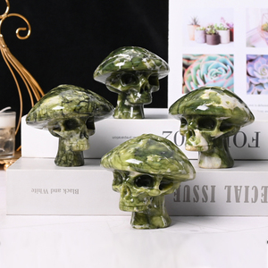 Wholesales Natural Healing <strong>Stone</strong> Crystal Carvings Hsiuyen <strong>Jade</strong> Mushroom Skulls Crystals for Halloween Decorations - Product Image 5