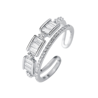 Mode creux anneaux réglables 925 argent Sterling pavé blanc Rectangle cubique Zircon anneaux pour les femmes
