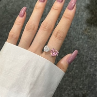 Vente en gros de nouveaux bijoux à la mode en argent S925 avec anneaux ouverts réglables en forme de double cœur rose et bleu pour femmes