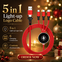 Câble USB de charge rapide 5-en-1 avec logo lumineux personnalisé, cadeau promotionnel haut de gamme pour entreprise, idéal pour les cadeaux d'entreprise