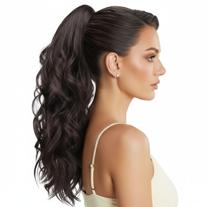Ekstensi Rambut Kuncir Kuda Keriting 18 inci - Rambut Sintetis Warna Hitam Cokelat, Tahan Panas, Bergelombang untuk Wanita - Product Image 3