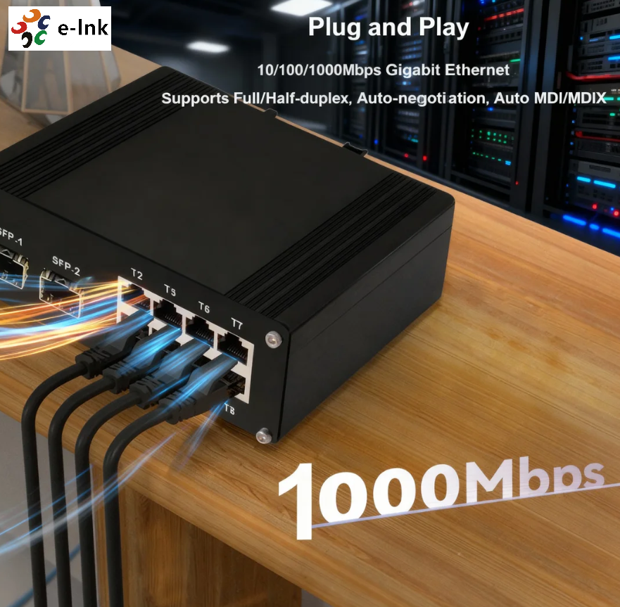 Industrial E-link LNK-IMC208-SFP 10Gbps 10/100/1000Mbps Fast Ethernet Switch 2 Fiber Ports 8 Copper Ports Full-Duplex for