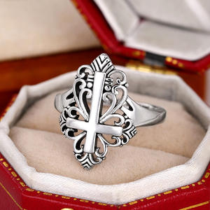 Anello a Croce Q451 Placcato Argento, Gioiello Unisex Cristiano alla Moda, Idea Regalo - Product Image 3
