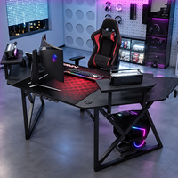 Support d'écran de bureau gaming PC en fibre de carbone noire RGB personnalisé avec pieds métalliques, grande table d'ordinateur Esports avec ailes extensibles et réglables