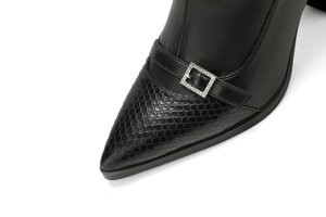Bottines à bout pointu en peau de serpent <span class=keywords><strong>pour</strong></span> femmes, bottines à talon bloc épais avec fermeture éclair latérale et boucle, bottes sexy <span class=keywords><strong>pour</strong></span> soirée et club - Product Image 6