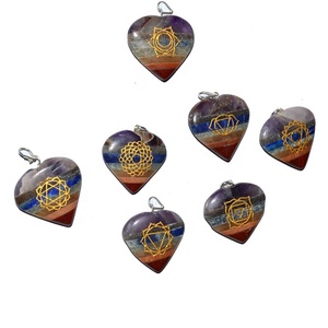 Wholesale Gemstone Chakra Pendants with <b>Crystal</b> Stones Bonded Heart Shape Feng Shui Pendant - Product Image 1