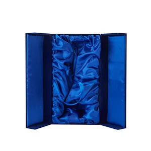 डिजाइन लोगो मुद्रांकन आधुनिक लक्जरी शराब जिन ब्रांडी व्हिस्की चुंबकीय पैकेजिंग उपहार नीले कागज बॉक्स के साथ रेशमी कपड़े डालने