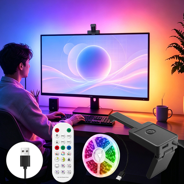 Smart TV Backlight with Camera RGB Sync LED Strip Light App Control Music Ambient Lighting Kit Gaming