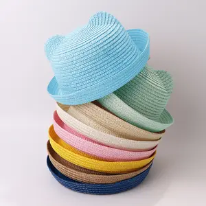 儿童HZM-24079帽子沙滩可爱猫耳朵宽檐防晒防紫外线儿童女童草帽