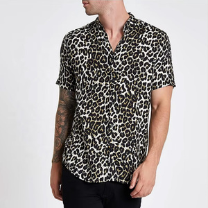 Leduo Chất Lượng Người Đàn Ông Của Quần Áo 100% Viscose Bao Phủ Nút Ngắn Tay Áo <span class=keywords><strong>Leopard</strong></span> Đồ Họa In Kỹ Thuật Số Áo Sơ Mi Cho Nam Giới - Product Image 1