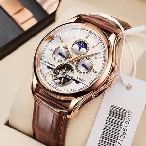 Montres mécaniques décontractées pour hommes Lige 6826, Reloj Retro Tourbillon, bracelet en cuir imperméable, montre automatique de luxe pour hommes - Product Image 2