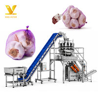 Volledig automatische machine voor het verpakken van gaaszakken voor verse producten zoals aardappelen, uien, knoflook en citrusvruchten, inclusief weeg- en kniplijn