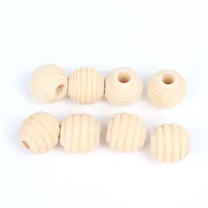 High quality natural wood color round diy craft jewelry making accessories baby teething bead wooden thread beads