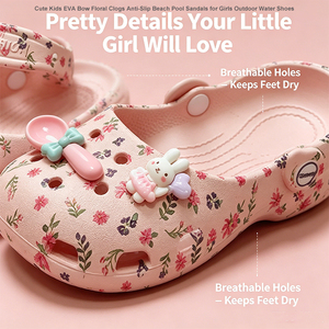 Lindas Sandalias de Playa y Jardín Antideslizantes con Lazo Floral de EVA para Niñas, Zapatos de Agua para Exteriores - Product Image 4