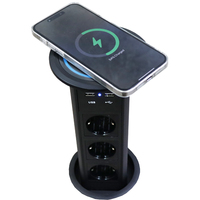 Prise de courant intelligente pour cuisine, 3 prises AC, chargeur sans fil électrique escamotable, 2 USB inclus, norme de prise UK EU, tour escamotable de bureau