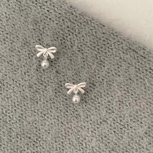 Pendientes Colgantes de Plata de Ley S925, con Colgante de Perla Dulce y Fresco con Lazo, Pendientes Pequeños y Lindos de Estilo Japonés - Product Image 2