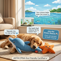 Jouet pour chien en forme de créature marine, en matériau recyclé écologique, couineur, pour le nettoyage dentaire, tortue, dauphin, étoile de mer, usine OEM ODM