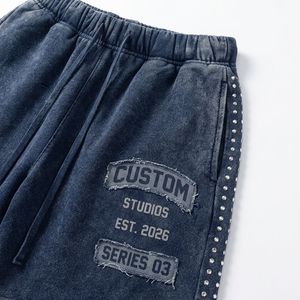 Tuta da uomo personalizzata in cotone pesante con cappuccio <span class=keywords><strong>termico</strong></span> in spugna, ricamo vintage, patch, lavaggio effetto strappato e strass 2ky - Product Image 5