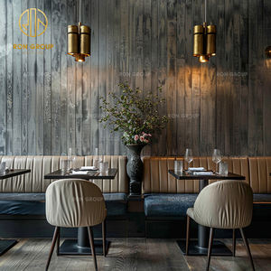 Juego de muebles de mesa y silla de restaurante de hotel para cafetería comercial curvada de terciopelo de madera marrón vintage - Product Image 5