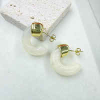 Blanc Parti-Coloré Rétro Faux Écaille De Tortue Caramel Ambre Brun C En Forme De Boucles D'oreilles Café Blanc Simple Hoop Boucles D'oreilles