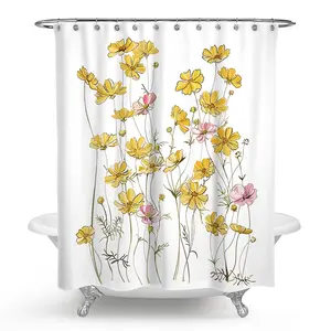 Rideau de douche imperméable à l'eau 180x200 de fleurs jaunes de fabricant de la Chine pour l'hôtel familial