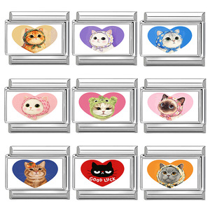 Accessoires de bijoux pour bracelet à breloques modulables DIY en acier inoxydable, motif chat, éléments animaliers italiens tendance - Product Image 1