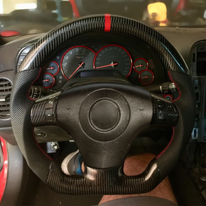 Volante Sportivo in Vera Fibra di Carbonio per Chevrolet <span class=keywords><strong>Corvette</strong></span> C6 Convertibile 07-13, Rivestimento in Pelle <span class=keywords><strong>Nera</strong></span> - Product Image 1
