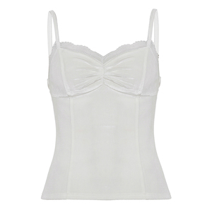 Top camisole plissé à col en V avec bordure en dentelle pour femmes, design sexy dos nu avec bretelles réglables, adapté à un usage quotidien - Product Image 6