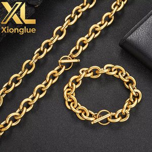 12MM Stainless Steel Oval Link Chain <b>Toggle</b> Necklace 18K Gold Plated Chunky Chain Link Necklace for Men - Product Image 3