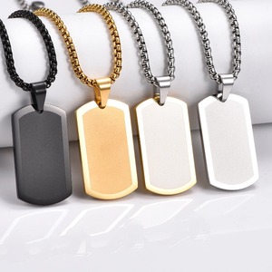 1PC Collier pendentif en acier inoxydable, plaqué argent, or ou noir, avec plaque vierge, pour homme et femme - Product Image 1