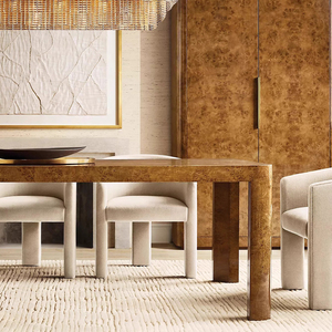 Mesa de comedor redonda de madera maciza de país americano RH, mesa rectangular de piel de Burl de árbol de pasta de troncos, mesa de comedor de seis roble personalizada para el hogar - Product Image 3