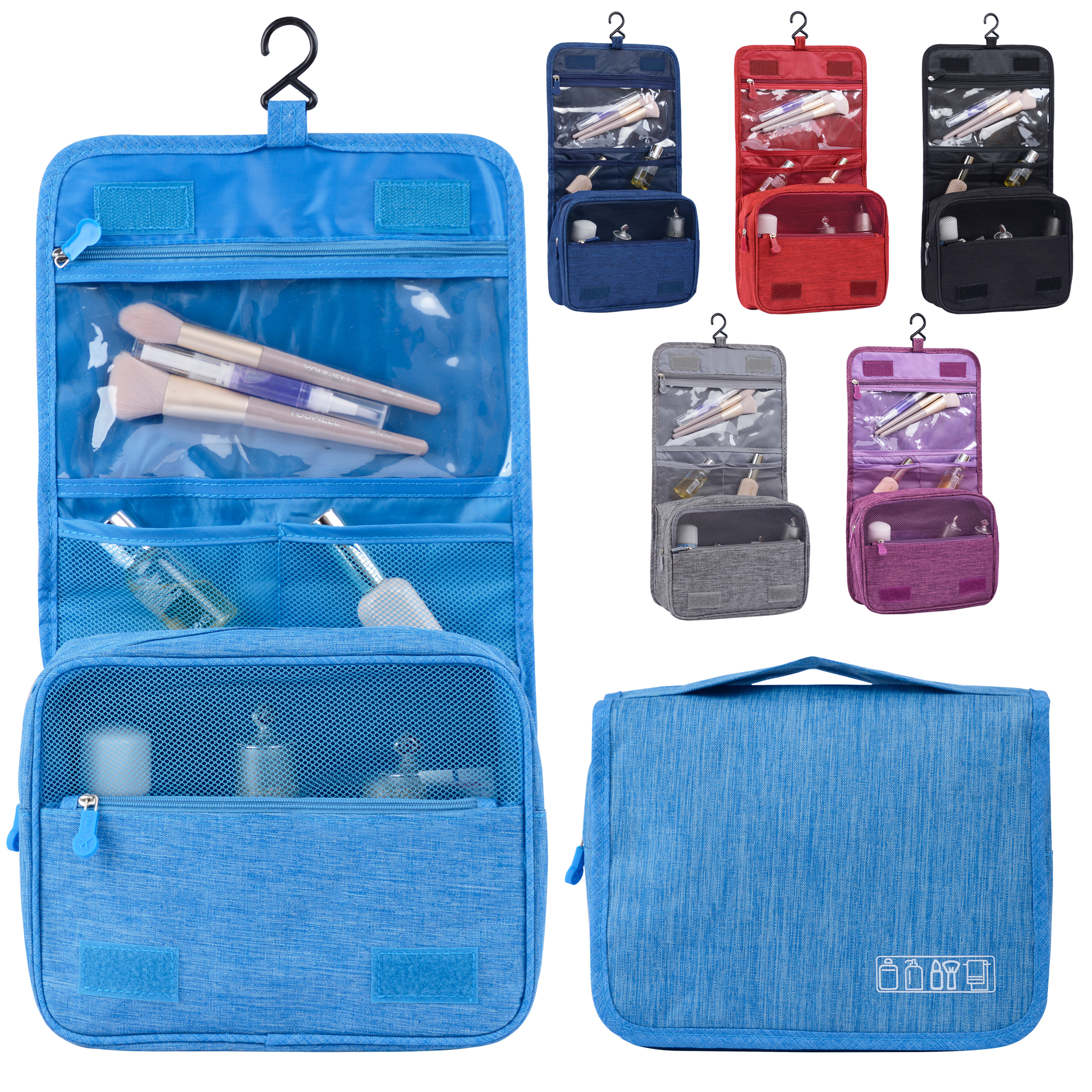 Travel Cosmetic Storage Bag with Hanging Hook Zipper Closure