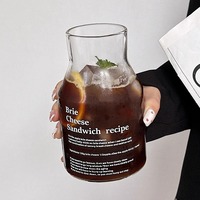 Mug à café froid en verre borosilicate écologique de style coréen, minimaliste avec lettres, pour la maison