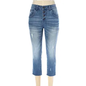Hot Sale & High Quality High Waist Elastic Lady Women Jeans Ninth Pants Denim Jeans