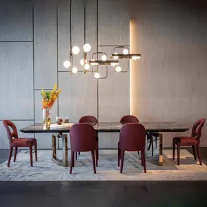 Tavolo da pranzo e sedie da pranzo in pelle italiana di lusso 6 sedie da pranzo di lusso Set da tavolo moderno in marmo per sala da pranzo