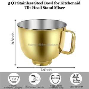 HUIZHAN 5QT Tazón mezclador de acero inoxidable de alta calidad Uso doméstico para piezas de licuadora <span class=keywords><strong>KITCHENAID</strong></span> <span class=keywords><strong>Accesorios</strong></span> eléctricos plateados - Product Image 2