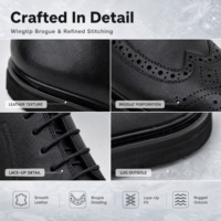 Bottes Brogue pour Hommes en Cuir Véritable de Veau, à Lacets Perforés Style Wingtip, Classiques, Habillées et Décontractées, Bottines à Semelle Intermédiaire en Bois Robuste