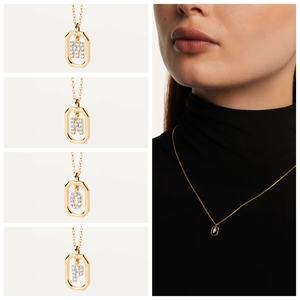 Collier pendentif en bambou plaqué or micro-incrusté de zircon, 26 lettres anglaises, tendance pour femme, style espagnol, <span class=keywords><strong>Europe</strong></span> et Amérique - Product Image 5