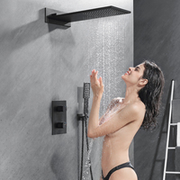 Luxe intégré mur pommeau de douche à main haute pression bain Eco colonne de douche mélangeur cuivre salle de bain douche ensemble noir laiton carré